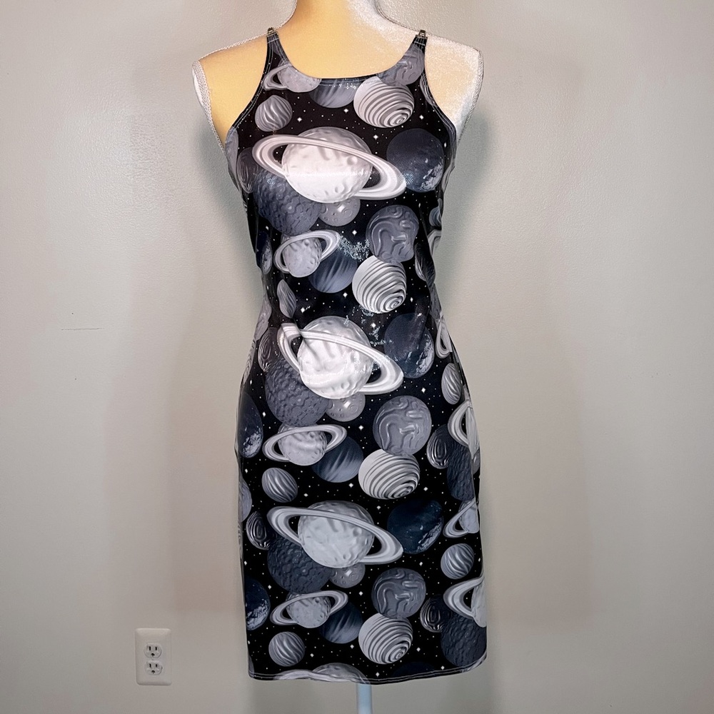 90’s Space Oddysey Shimmer Planet Slit Dress y2k